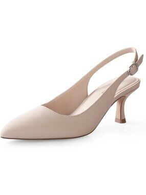 Women's Slingback Kitten Heels Pointed Toe Low Heel Almond Pumps Dress Shoes